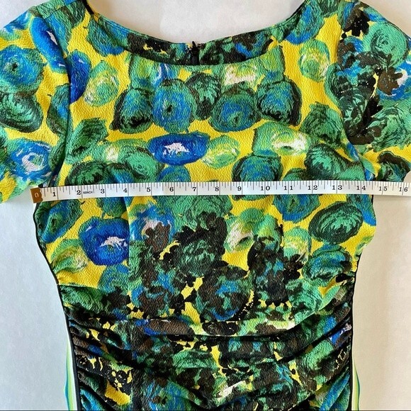 LAST CHANCE Tracy Reese Silk Bodycon Dress in Hot Sunshine Rose Racing Stripes 4 - Picture 11 of 12